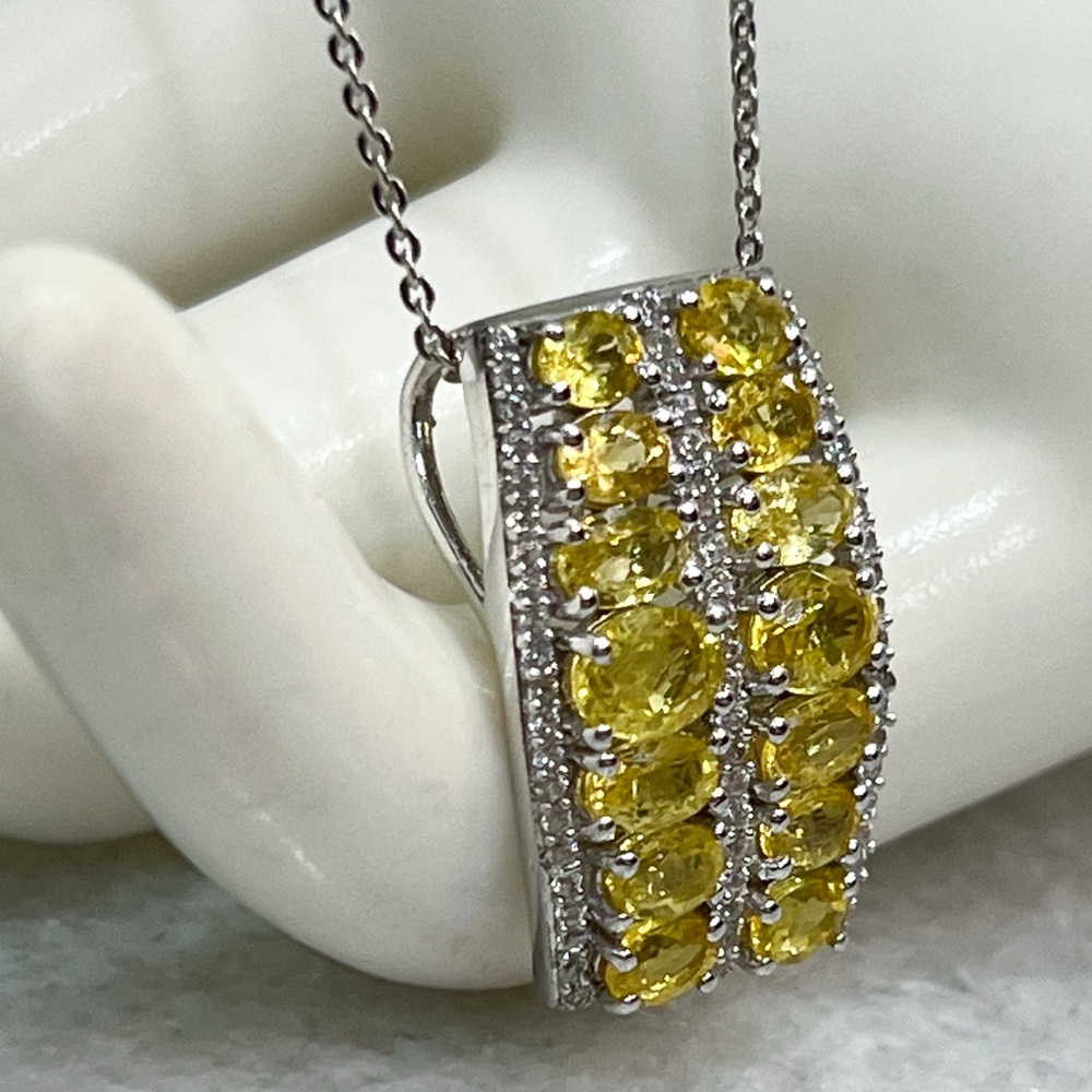 Madagascar Yellow Sapphire White Zircon Sterling Silver Pendant 20” Necklace - Picture 3 of 12